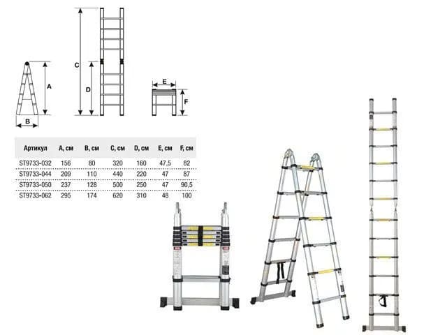 картинка Телескопическая алюминиевая лестница STARTUL 2х5 ступеней ST9733-032 от магазина АСЯ