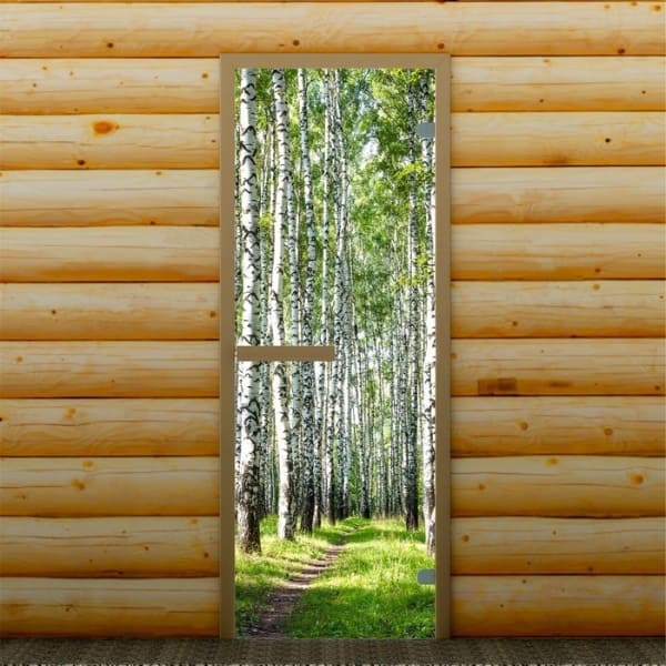 картинка Дверь для бани и сауны "Берёзовая роща", 190 х 67 см, с фотопечатью 6 мм Добропаровъ, 3388651 от магазина АСЯ