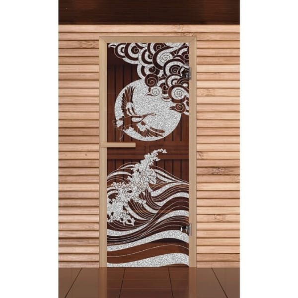 картинка Дверь для бани и сауны "Журавль" бронза, 6мм, УФ-печать, 190х67см, Добропаровъ, 3388600 от магазина АСЯ