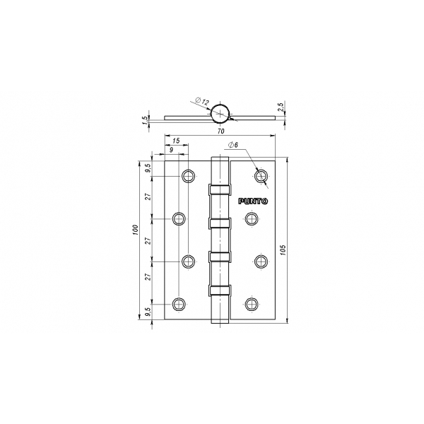 картинка Петля дверная универсальная 4B AB, 100х70х2,5 мм, бронза, Punto от магазина АСЯ