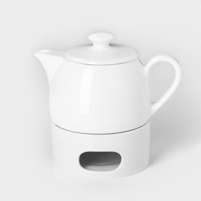 картинка Набор для чая фарфоровый «Практик», 2 предмета: чайник 400 мл с подогревом, 1768867 от магазина АСЯ