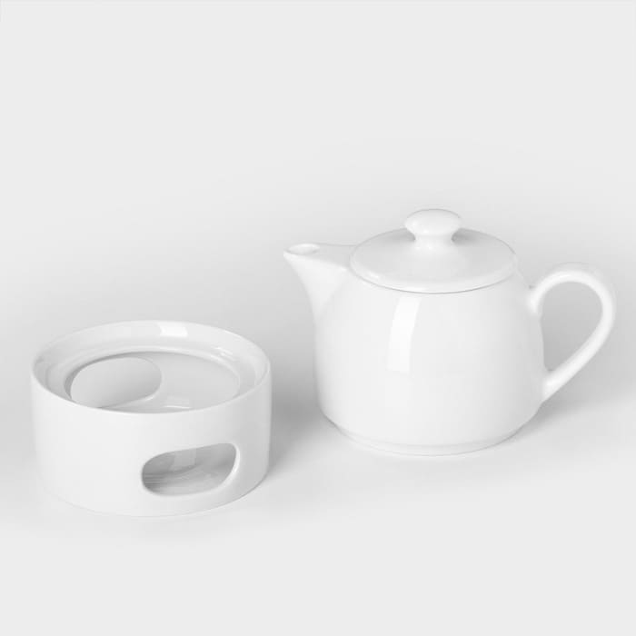 картинка Набор для чая фарфоровый «Практик», 2 предмета: чайник 400 мл с подогревом, 1768867 от магазина АСЯ
