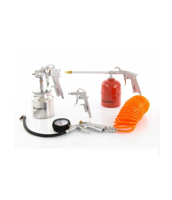 картинка Набор пневмоинструмента, 5 предметов, быстросъемное соединение, краскораспылитель с нижним бачком MATRIX 57302 от магазина АСЯ
