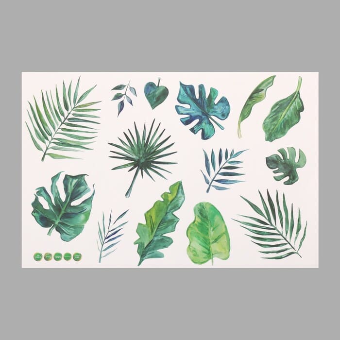 картинка Наклейка пластик интерьерная цветная "Тропические листья" 40х60 см от магазина АСЯ