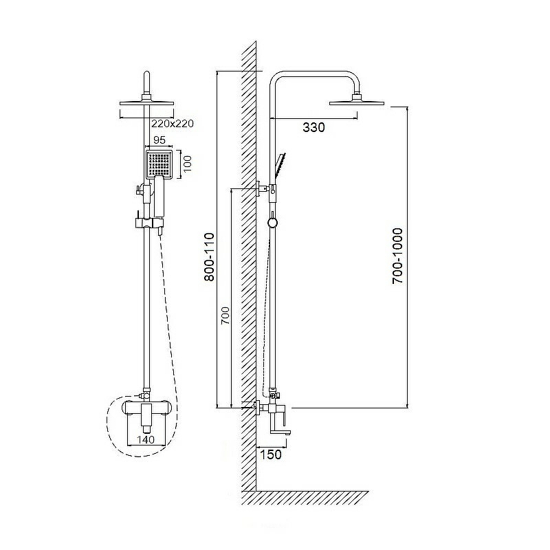 картинка Душевая система с квадратным смесителем и тропическим душем с квадратным лейками 7706ЧЕР STOMEGA от магазина АСЯ