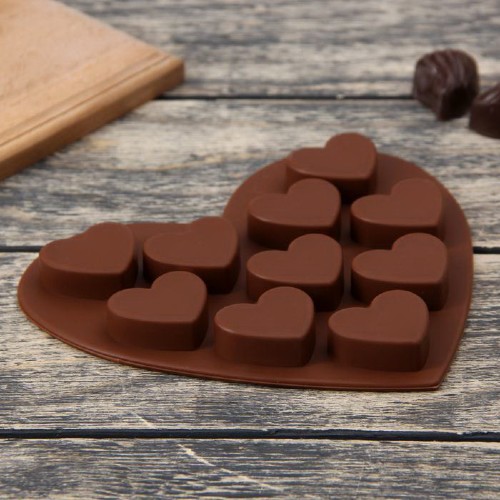 картинка Форма для льда и шоколада 10 ячеек "Сердечки" 15х14,5х1,5 см, МИКС 1063391 от магазина АСЯ
