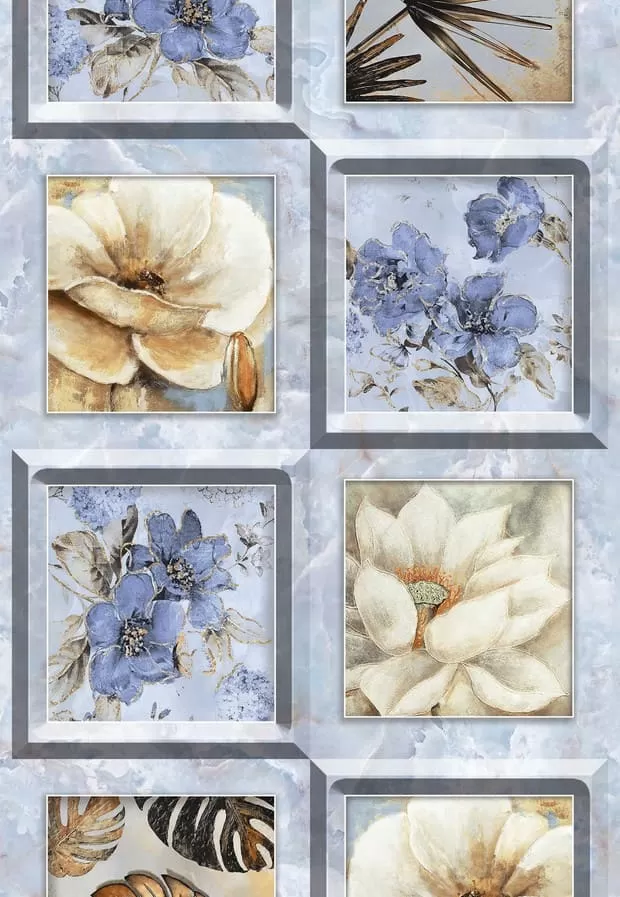 картинка Панель ПВХ голубая 0621 цветы 2700х250х10мм от магазина АСЯ
