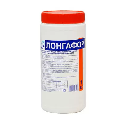 картинка ЛОНГАФОР, 1кг, таблетки 20гр, медленнорастворимый хлор для непрерывной дезинфекции воды от магазина АСЯ