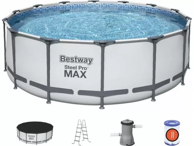 картинка Бассейн каркасный Bestway Steel Pro MAX 457х122 см + фильтр-насос, лестница, тент 56438 от магазина АСЯ
