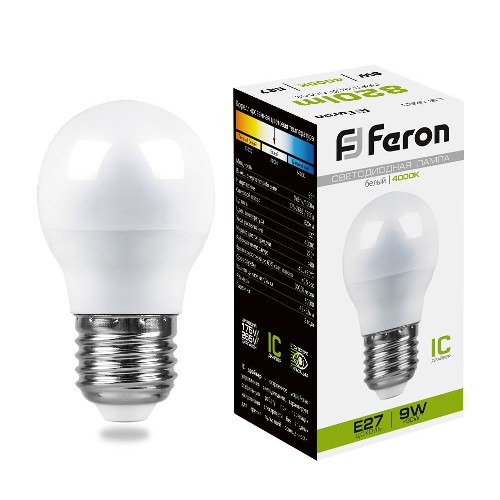 картинка Лампа светодиодная Feron LB-550 Шарик E27 9W 4000K 25805 от магазина АСЯ
