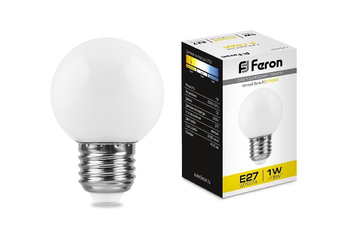 картинка Лампа светодиодная Feron LB-37 Шарик матовый E27 1W 2700K от магазина АСЯ