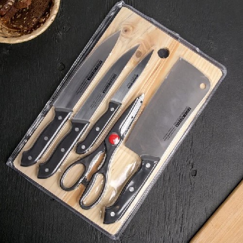 картинка Набор кухонный, 5 предметов, 4 ножа+ножницы  4474192 от магазина АСЯ