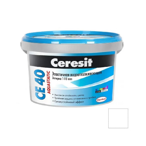 картинка Затирка Ceresit CE 40 Aquastatic №01 белая 2 кг эластичная водоотталкивающая от магазина АСЯ