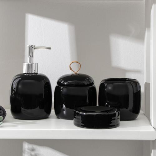 картинка Набор аксессуаров для ванной комнаты Monro, 4 предмета (мыльница, дозатор для мыла 450 мл, стакан, баночка), чёрный, 6073216 от магазина АСЯ