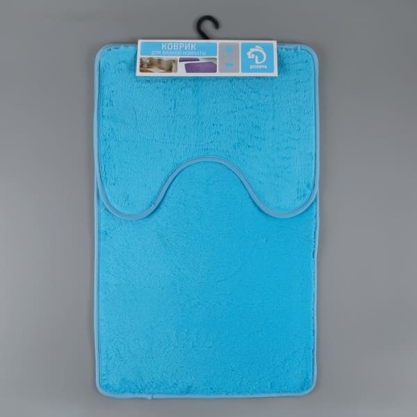 картинка Набор ковриков 2 шт, для ванной и туалета  40×50, 50×80 см Доляна «Пушистик»,  цвет голубой от магазина АСЯ