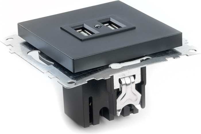 картинка Розетка 2-местная USB STEKKER, 250В, 2,4А, Катрин, GLS10-7115-05, черный 39616 от магазина АСЯ