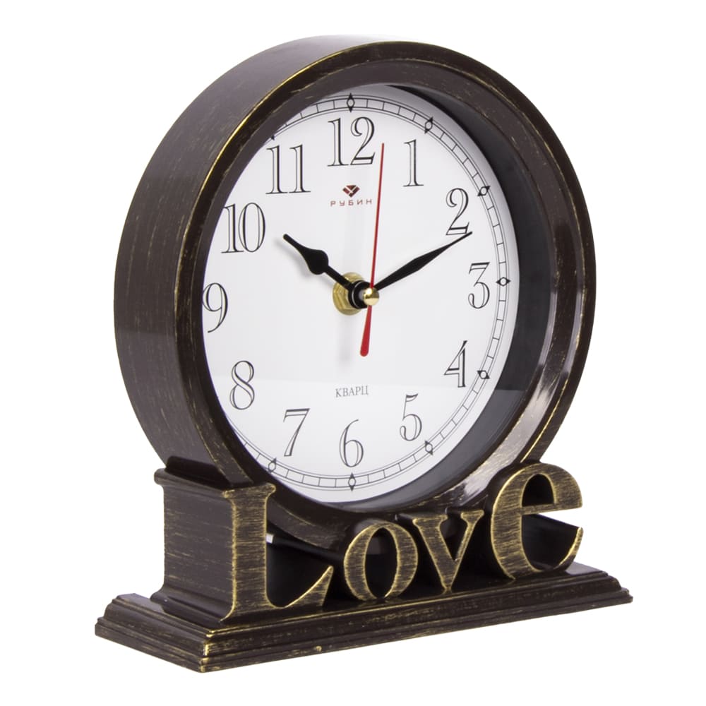 картинка Часы настольные 19х17 см, корпус коричневый с золотом “Love” от магазина АСЯ