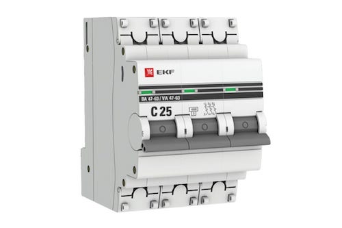 картинка Автоматический трехполюсный выключатель EKF 25А С ВА47-63 4.5кА от магазина АСЯ
