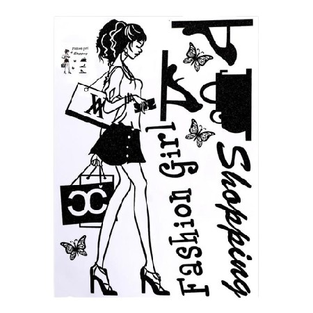 картинка Наклейка пластик интерьерная чёрная "Девушка шоппинг" блёстки 50х70 см от магазина АСЯ
