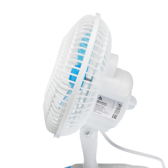 картинка Вентилятор Luazon LOF-04, настольный, 15 Вт, 15 см, 2 режима, пластик, бело-голубой от магазина АСЯ