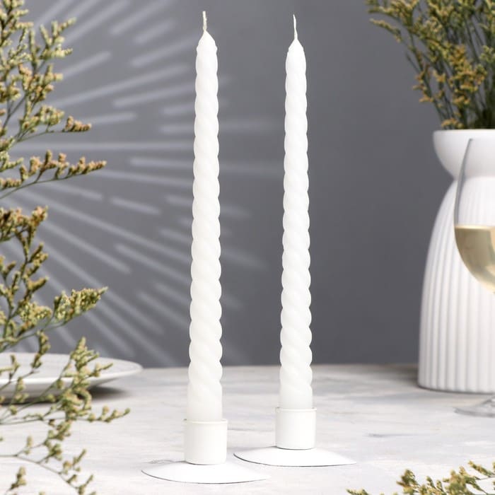 картинка Набор свечей витых, 2,2х 25 см, 2 штуки, белый, "Дарим красиво", 9271288 от магазина АСЯ