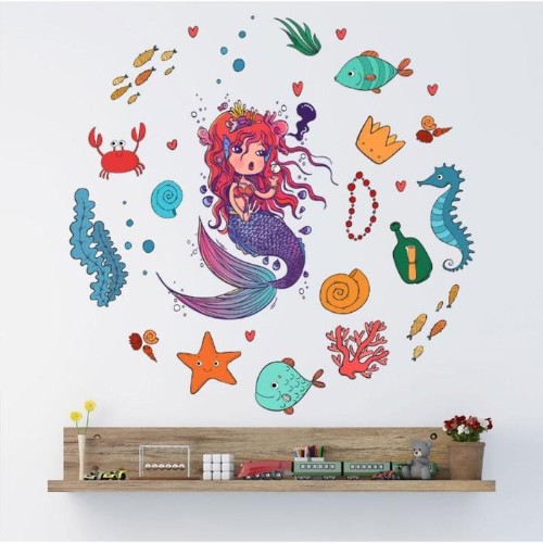 картинка Наклейка пластик интерьерная цветная "Русалочка и подводный мир" 25х60 см 6770318 от магазина АСЯ
