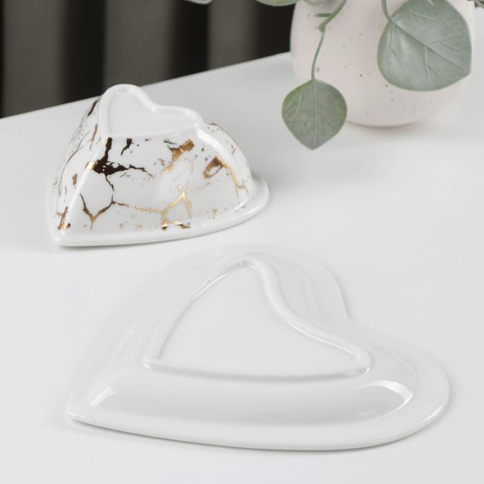 картинка Набор керамический столовый «Марбл», 2 предмета: салатник 150 мл, блюдо 16,5×17×2 см, цвет белый от магазина АСЯ