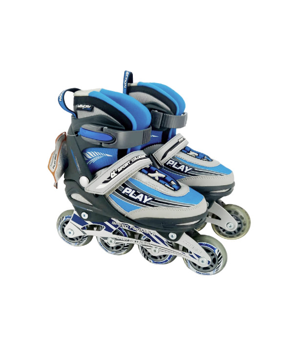 картинка Коньки роликовые раздвижные PLAY Inline Skates , размер 31-34, цвет серый/голубой от магазина АСЯ