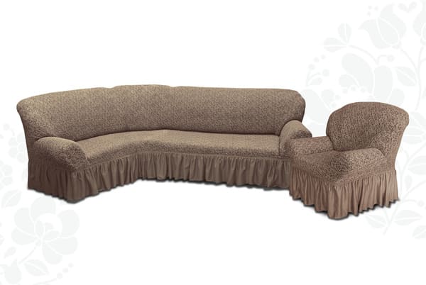 картинка Набор чехлов на угловой диван и 1 кресло, с оборкой, цвет в ассортименте от магазина АСЯ