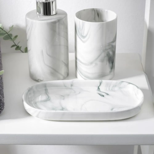 картинка Набор аксессуаров для ванной комнаты «Сила», 3 предмета (мыльница, дозатор для мыла 350 мл, стакан) серый 5224976 от магазина АСЯ