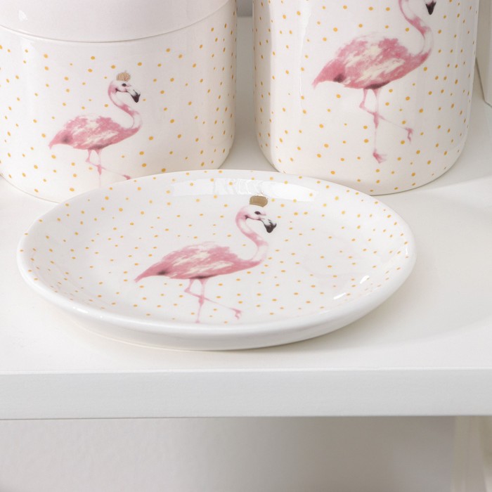 картинка Набор аксессуаров для ванной комнаты «Фламинго», 4 предмета, цвет белый от магазина АСЯ
