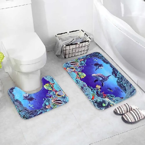 картинка Набор ковриков 40×50, 50×80 см для ванны и туалета «Морской мир», цвет синий 2 шт, 2581481 от магазина АСЯ