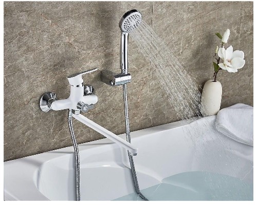 картинка Смеситель для ванны LEDEME картридж 35 мм, с гайкой, белый L2203W от магазина АСЯ