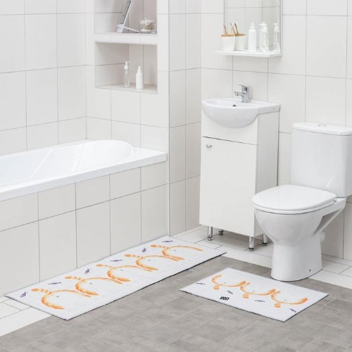 картинка Набор ковриков 2шт, для ванной и туалета 45×120, 40×60 см  Доляна «Хвостик», 6847637 от магазина АСЯ