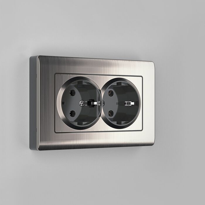 картинка Розетка двойная с заземлением глянцевый никель, Werkel W1172002 от магазина АСЯ