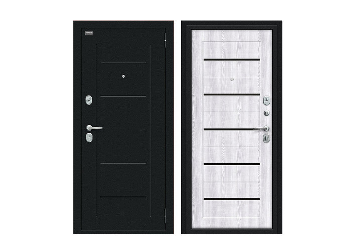 картинка Дверь входная Bravo R-2 Борн 86х205, левая, Букле черный/Rivera Ice от магазина АСЯ
