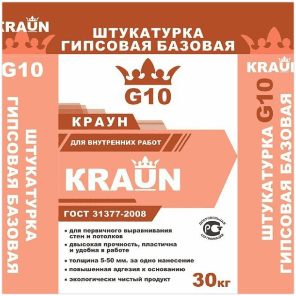 картинка Штукатурка базовая гипсовая Краун-G10 30кг от магазина АСЯ