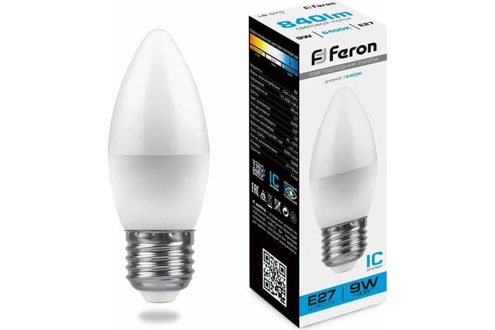 картинка Лампа светодиодная FERON 9W 230V E27 6400K, LB-570 25938 от магазина АСЯ