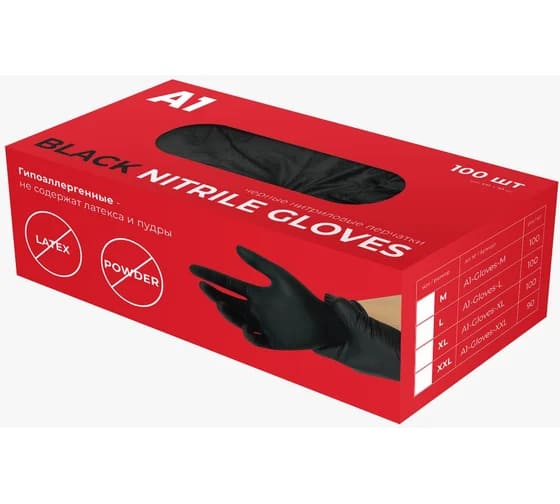 картинка Нитриловые перчатки А1 NITRIL GLOVES черные, упаковка 100шт от магазина АСЯ