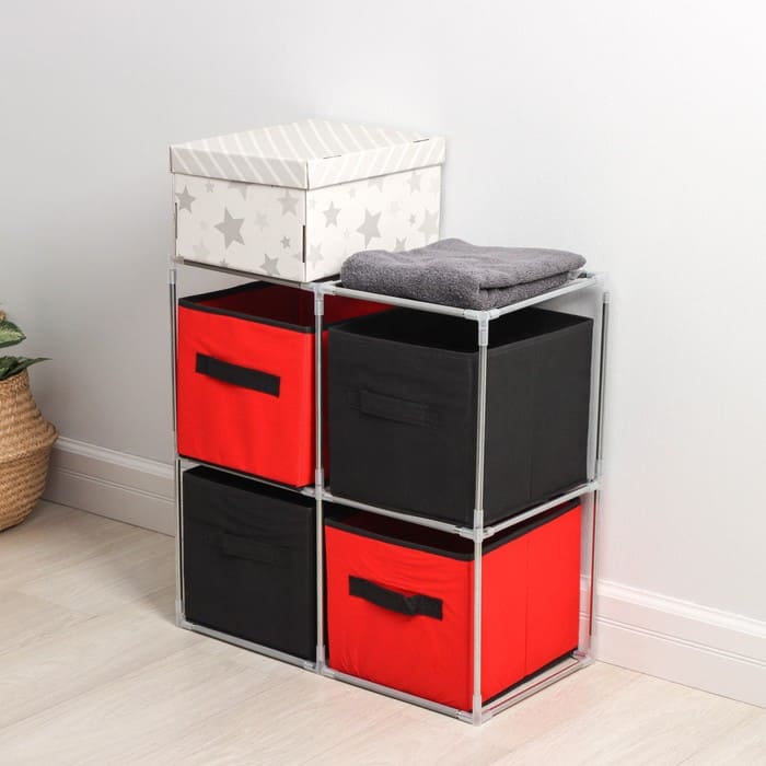картинка Стойка для хранения одежды Доляна, 4 короба, 60×29×60 см, цвет красно-чёрный от магазина АСЯ