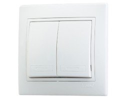 картинка Выключатель Lezard МИРА двухклавишный белый с белой вставкой 701-0202-101 от магазина АСЯ