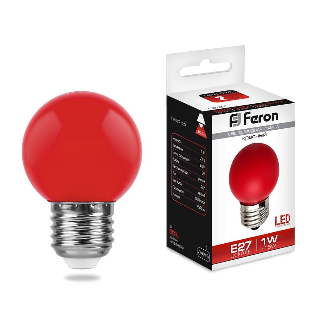 картинка Лампа светодиодная Feron LB-37 Шарик E27 1W Красный 25116 от магазина АСЯ