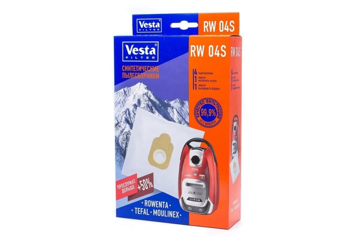 картинка Мешки-пылесборники Vesta filter для пылесосов ROWENTA,TEFAL, MOULINEX, 4 шт 2 фильтра RW04S от магазина АСЯ