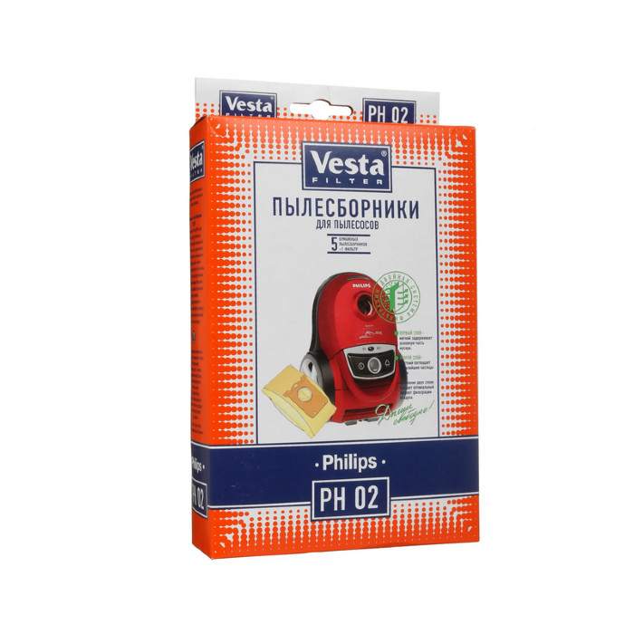 картинка Мешки-пылесборники Vesta filter PH 02 для пылесосов PHILIPS, 5 шт от магазина АСЯ