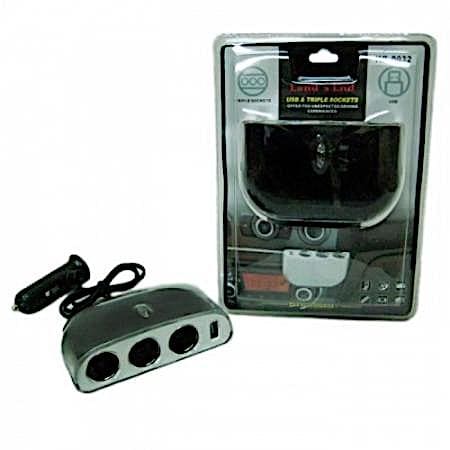 картинка Разветвитель прикуривателя 3-ой +1 выход USB KS-0032 1000мА разъем с удлинителем, индикатор, черный от магазина АСЯ