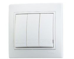 картинка Выключатель Lezard МИРА трехклавишный белый с белой вставкой 701-0202-109 от магазина АСЯ