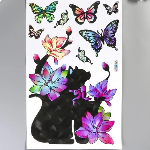 картинка Наклейка интерьерная "Котик с цветами" 50х32 см 3724887 от магазина АСЯ