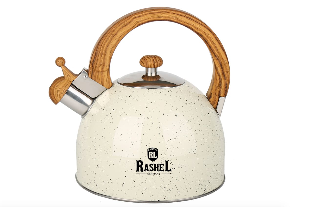 картинка Чайник из нержавеющей стали RASHEL 3 л, со свистком, кремовый М-7190 от магазина АСЯ