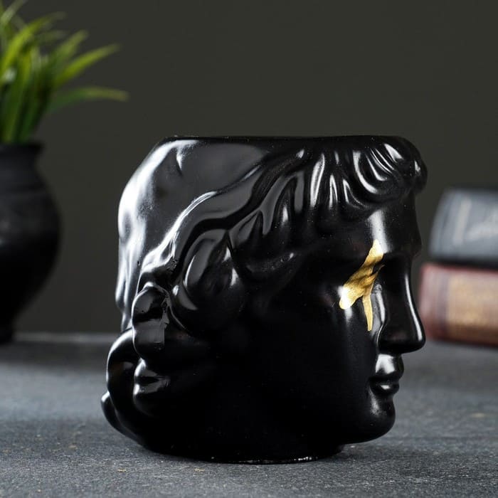 картинка Кашпо - органайзер "Голова Давида" черная с золотом, 11х10х11см от магазина АСЯ