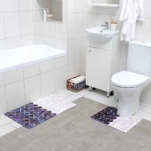 картинка Набор ковриков 2 шт,  для ванной и туалета  40×45, 45×75 см  Доляна «Геометрия»,  3904522 от магазина АСЯ